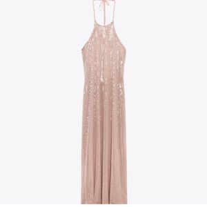 NWT ZARA PINK SEQUIN HALTER DRESS